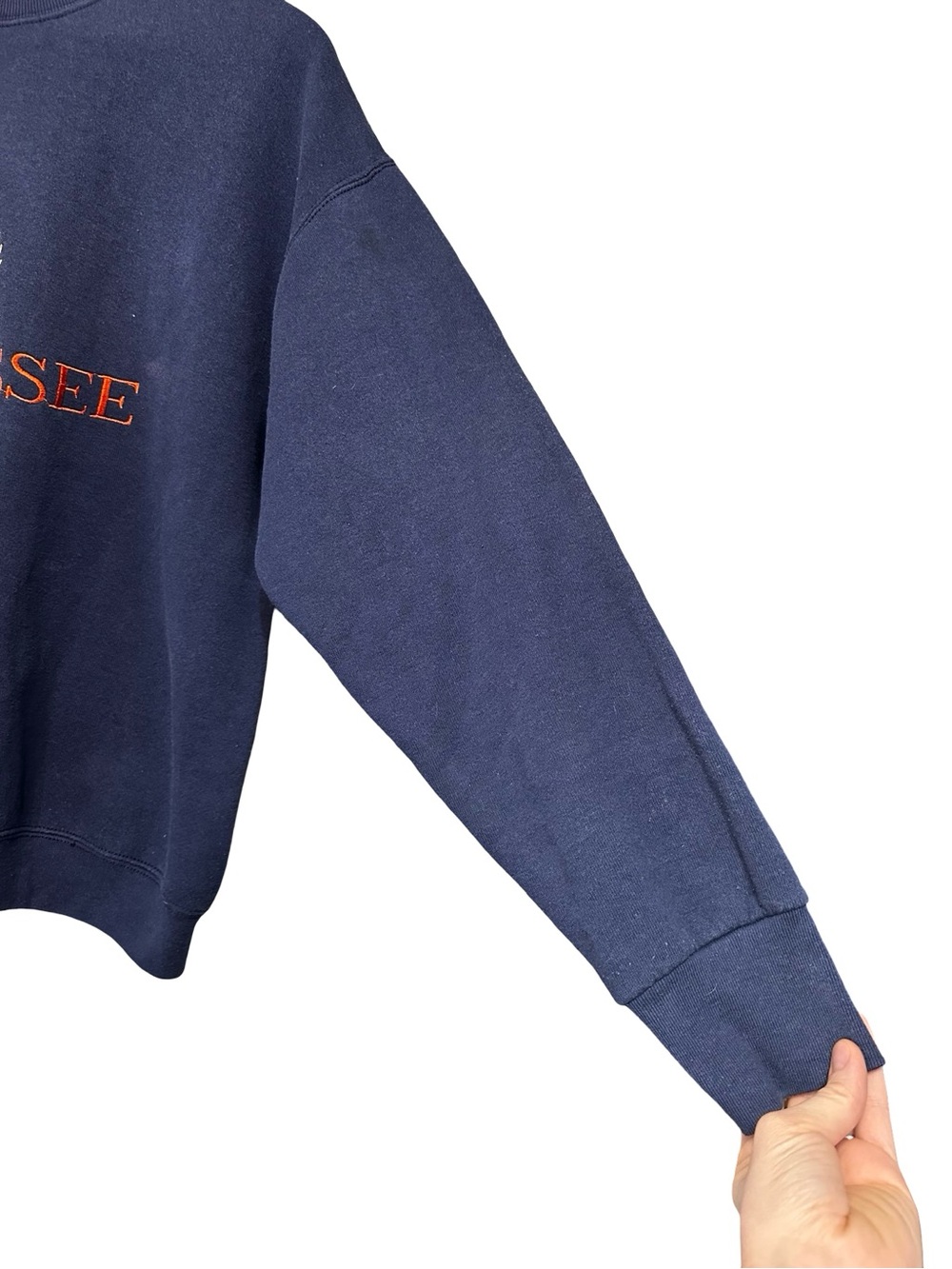 VTG 90s Tennessee Crewneck Sweatshirt SZ L Navy Embroidered Crest Logo Pullover - Picture 4 of 9